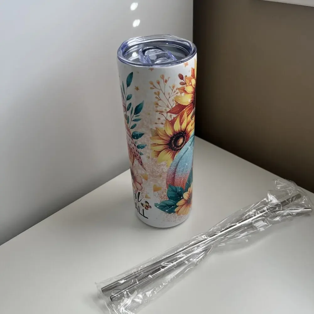 Custom Printed 20oz Tumbler Girl Who Loves Fall Lid Straws And Straw Cleaner